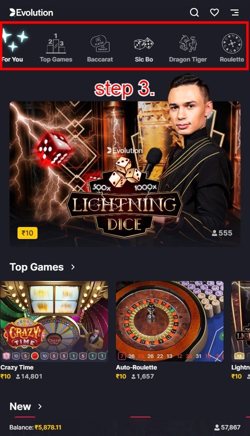 How To Play Online Live Casino Games in Yolo247: Step 3.